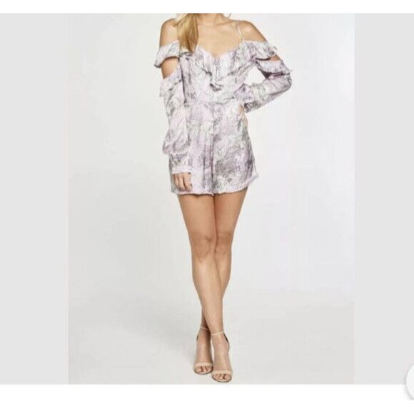 Bardot Romper sz 8 Purple Floral Edrie Frill Cold-shoulder Spring Bloom NWT new - Picture 2 of 7